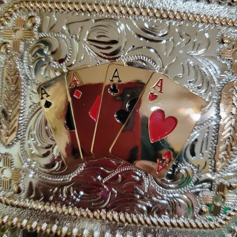 Four aces western belt buckle Silver Rosetone Rectangle Cowboy Poker Cards Buckl
